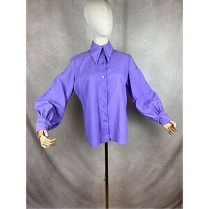 Vintage 1970s Dagger Top Bishop Sleeve Mod MCM Plus Size Large Disco Purple